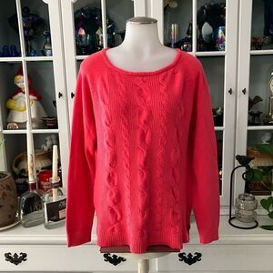 Cyrus Cable-Knit Sweater Sz Large Pink Coral
